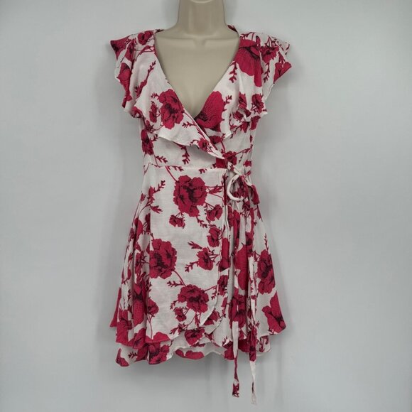 Free People dress XS French Quarter Floral True Wrap Mini Ruffle Boho Bohemian - Picture 1 of 13